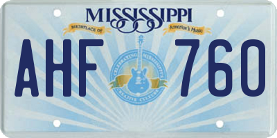 MS license plate AHF760