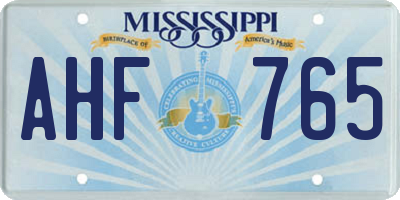 MS license plate AHF765
