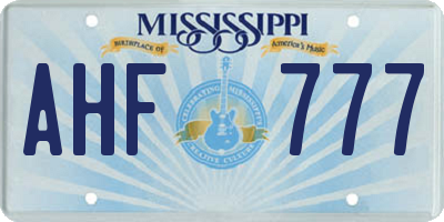 MS license plate AHF777