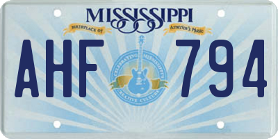 MS license plate AHF794