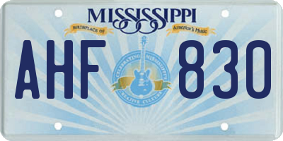 MS license plate AHF830