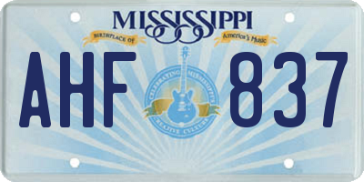 MS license plate AHF837