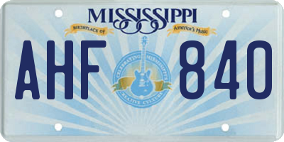 MS license plate AHF840
