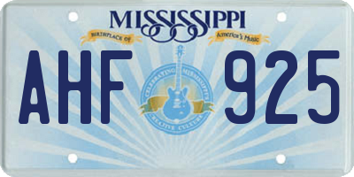 MS license plate AHF925