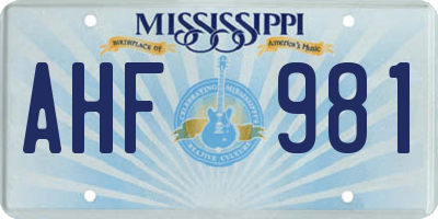 MS license plate AHF981