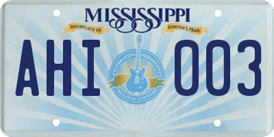 MS license plate AHI003