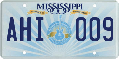 MS license plate AHI009
