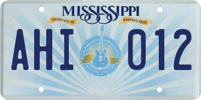 MS license plate AHI012