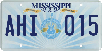 MS license plate AHI015