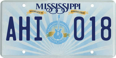 MS license plate AHI018