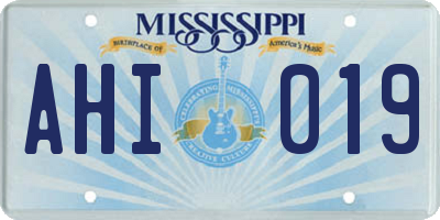 MS license plate AHI019