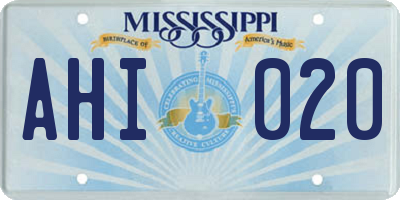MS license plate AHI020