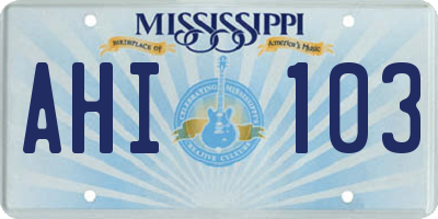 MS license plate AHI103