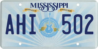 MS license plate AHI502