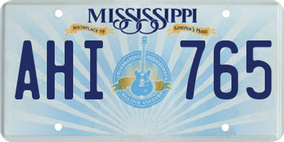 MS license plate AHI765