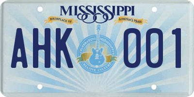 MS license plate AHK001