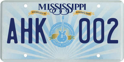 MS license plate AHK002