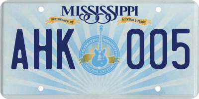 MS license plate AHK005