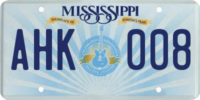 MS license plate AHK008