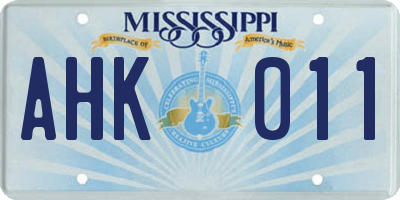 MS license plate AHK011