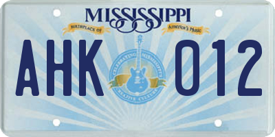 MS license plate AHK012