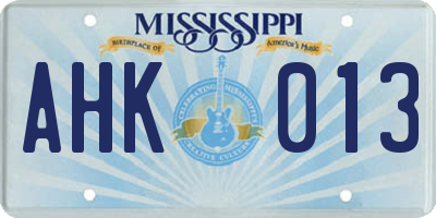 MS license plate AHK013
