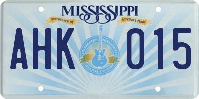 MS license plate AHK015