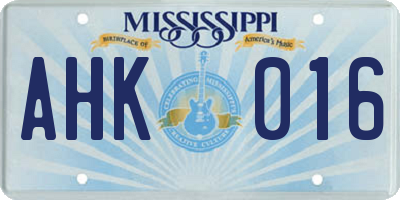 MS license plate AHK016