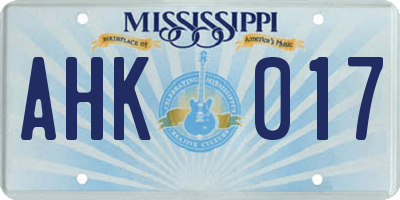 MS license plate AHK017