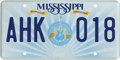 MS license plate AHK018