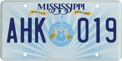 MS license plate AHK019