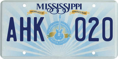 MS license plate AHK020