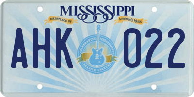 MS license plate AHK022