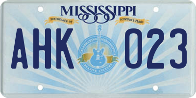 MS license plate AHK023