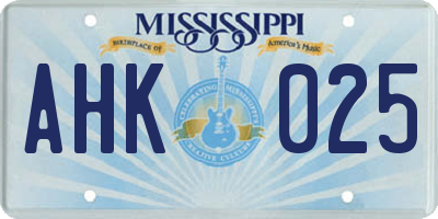 MS license plate AHK025