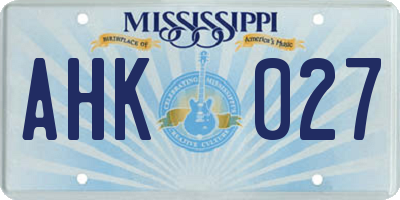 MS license plate AHK027