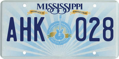 MS license plate AHK028