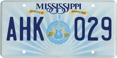 MS license plate AHK029