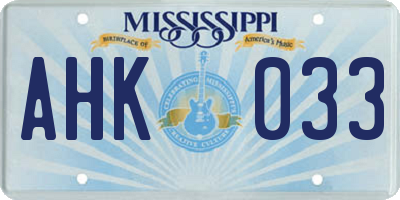 MS license plate AHK033