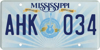 MS license plate AHK034