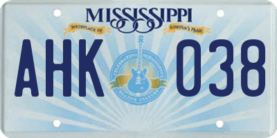 MS license plate AHK038