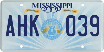 MS license plate AHK039