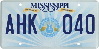 MS license plate AHK040
