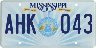 MS license plate AHK043