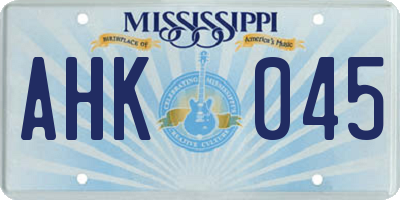 MS license plate AHK045