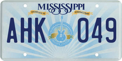 MS license plate AHK049