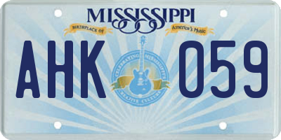 MS license plate AHK059