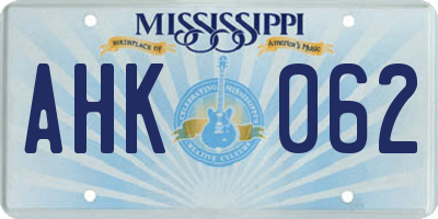 MS license plate AHK062