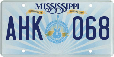 MS license plate AHK068