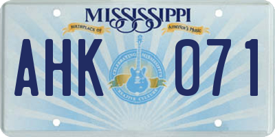 MS license plate AHK071